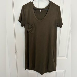 Olive green felt t shirt dress